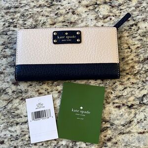 Kate Spade Stacy Bay Street Pebble Navy Cream Snap Wallet New With Tags